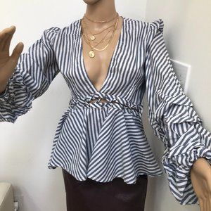 Sexy Venus Long Sleeve blue & white Top